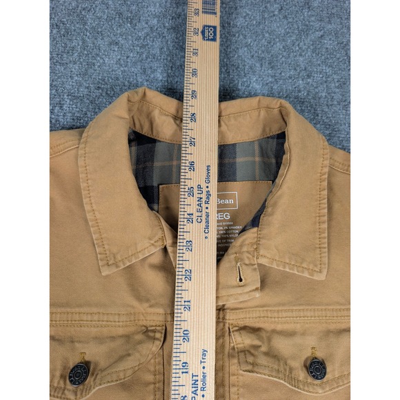 LL Bean Mens Field Jacket L Regular Saddle Tan Canvas Plaid Lined 515959 - Picture 5 of 8
